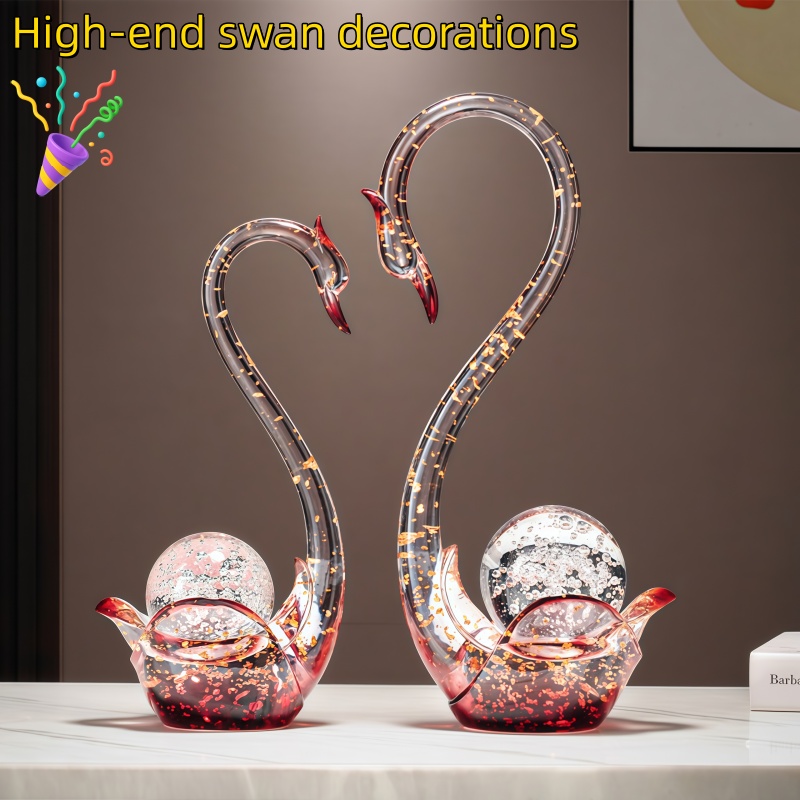 Resin Art Wedding Gift - Lüks Reçine Kuğu Figürin Çift Heykeli,