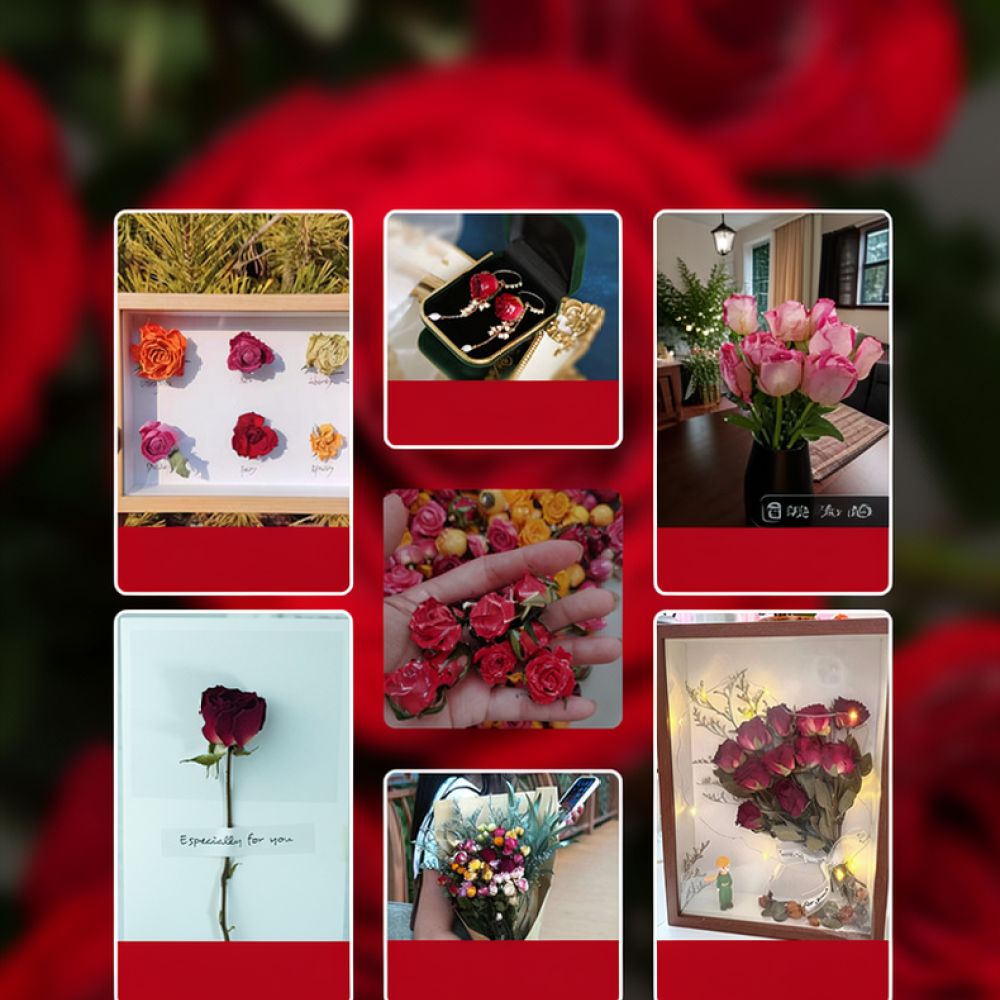 Resin Art Rose - Doğal Kurutulmuş Gül Çiçeği Buketi, Kabarcıklı